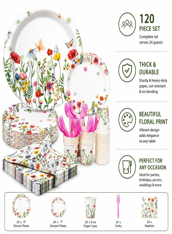 EggSun Wildflower Party Plates and Napkins supplies, Floral Paper Plates Wildflower Baby ShowerDecorations Tableware for Spring Summer Pinic Wedding Birthday Tea Party Service 24 Guests - Image 2