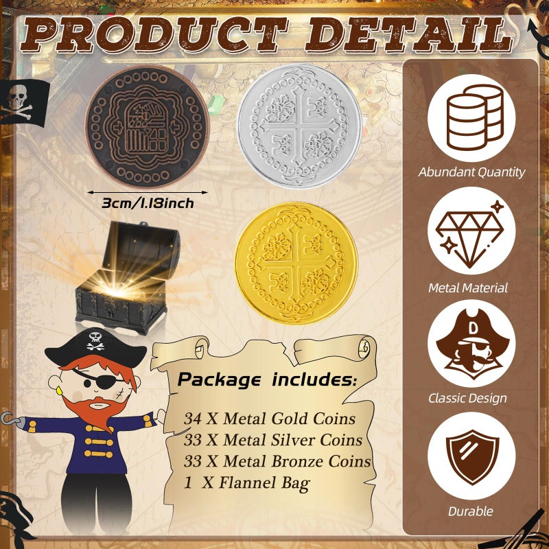 Hanaive 100 Pcs Metal Pirate Coins Treasure Chest Spanish Doubloon Fake Coins Tokens for Kids Board Games Pirate Party Cosplay (Classic Style) - Image 2