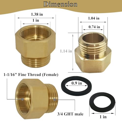 Zeiboat Hose Bib Adapter with Washers Fine Thread (Female), to 3/4 GHT Male Hoses, 1'' ID, Faucet Fitting - Image 2