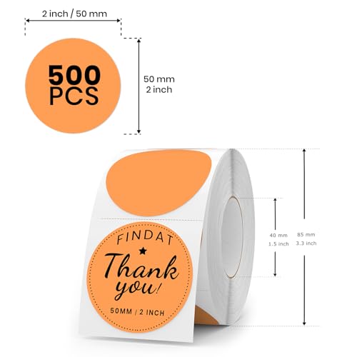 FINDAT Circle Thermal Labels 2 Inch Vinyl Round Orange Direct Printer Stickers Waterproof Self-Adhesive Decals Label for Logo Design Sealing Office Address 500 PCS - Image 2