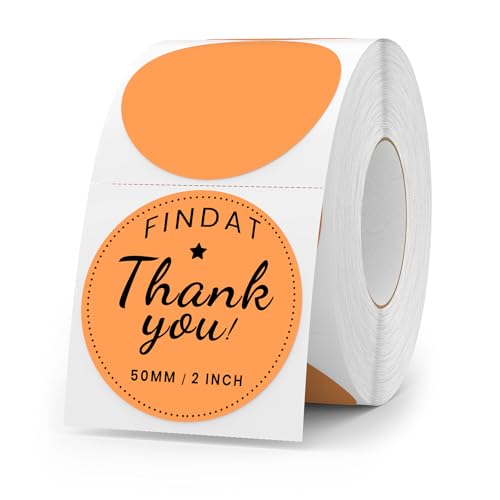 FINDAT Circle Thermal Labels 2 Inch Vinyl Round Orange Direct Printer Stickers Waterproof Self-Adhesive Decals Label for Logo Design Sealing Office Address 500 PCS - Image 1
