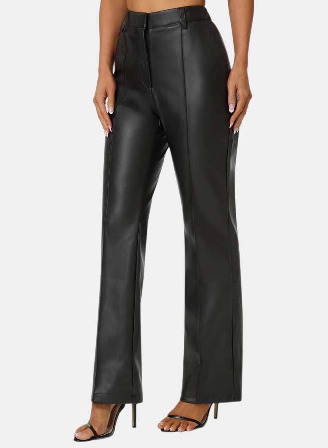 bebe High Waist Vegan Leather Fit & Flare Pant - Image 3