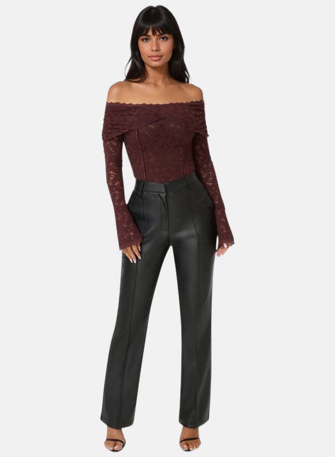 bebe High Waist Vegan Leather Fit & Flare Pant - Image 2