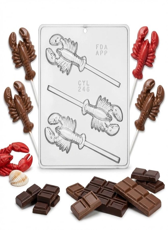 Lollipops Lobster Lollipop Chocolate Candy Mold 246, 3 Cavities, 2.5" x 4", Food Preparation Mold - Image 1