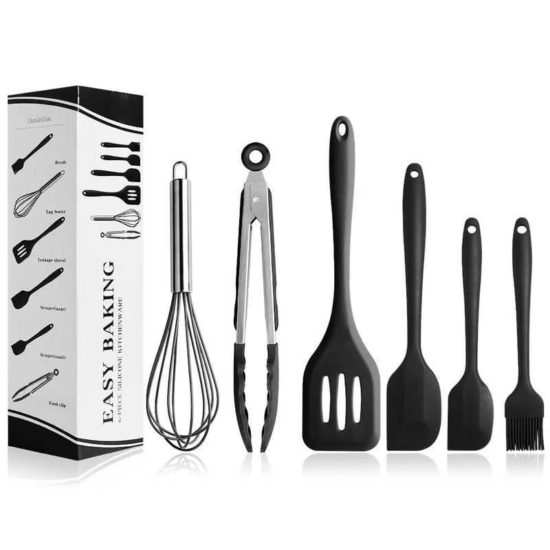 Apexx 6Piece Silicone Spatula Set Heat Resistant NonStick Flexible BPAFree Kitchen Utensils for Cooking Baking Mixing Icing with Seamless OnePiece Design Black - Image 1