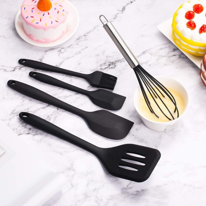 Apexx 6Piece Silicone Spatula Set Heat Resistant NonStick Flexible BPAFree Kitchen Utensils for Cooking Baking Mixing Icing with Seamless OnePiece Design Black - Image 2