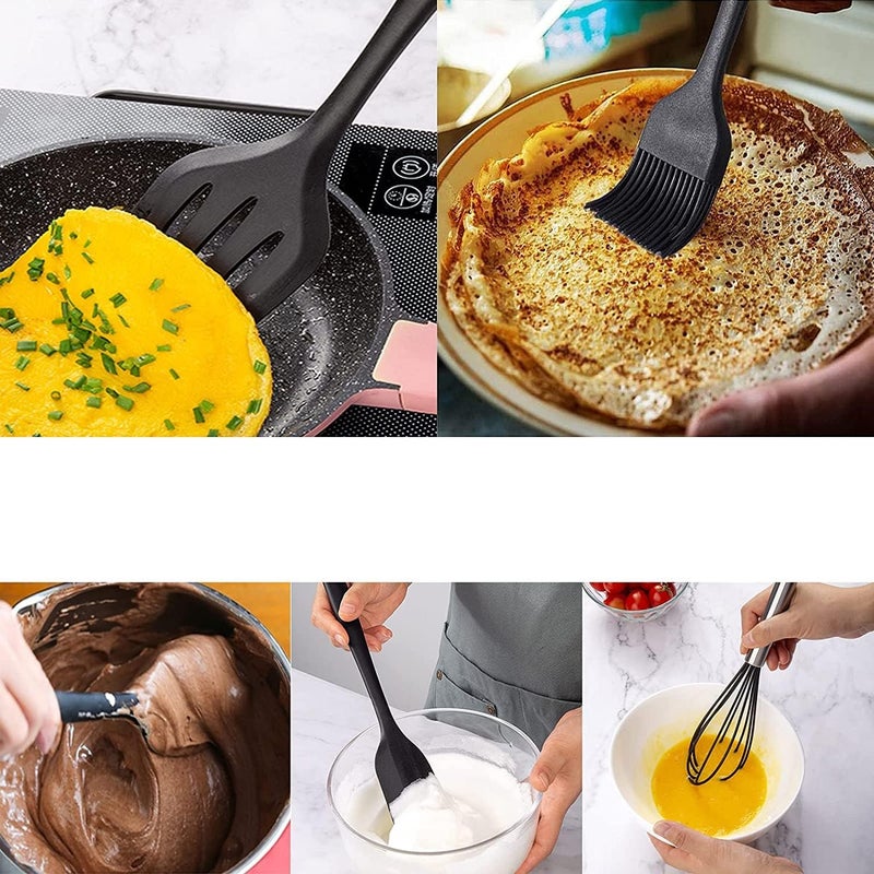 Apexx 6Piece Silicone Spatula Set Heat Resistant NonStick Flexible BPAFree Kitchen Utensils for Cooking Baking Mixing Icing with Seamless OnePiece Design Black - Image 4