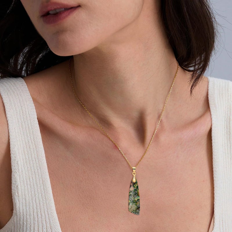 Wovanoo Nature Stone Necklaces for Women Boho Gemstone Pendant Necklace 18K Gold Chain Necklaces Green Gold - Image 5