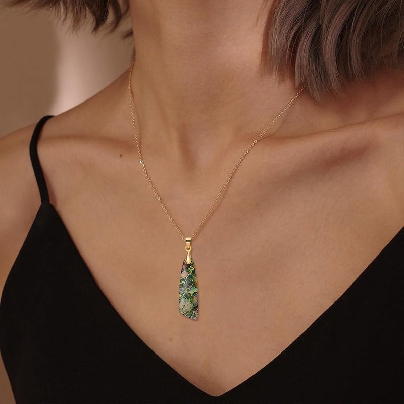 Wovanoo Nature Stone Necklaces for Women Boho Gemstone Pendant Necklace 18K Gold Chain Necklaces Green Gold - Image 2