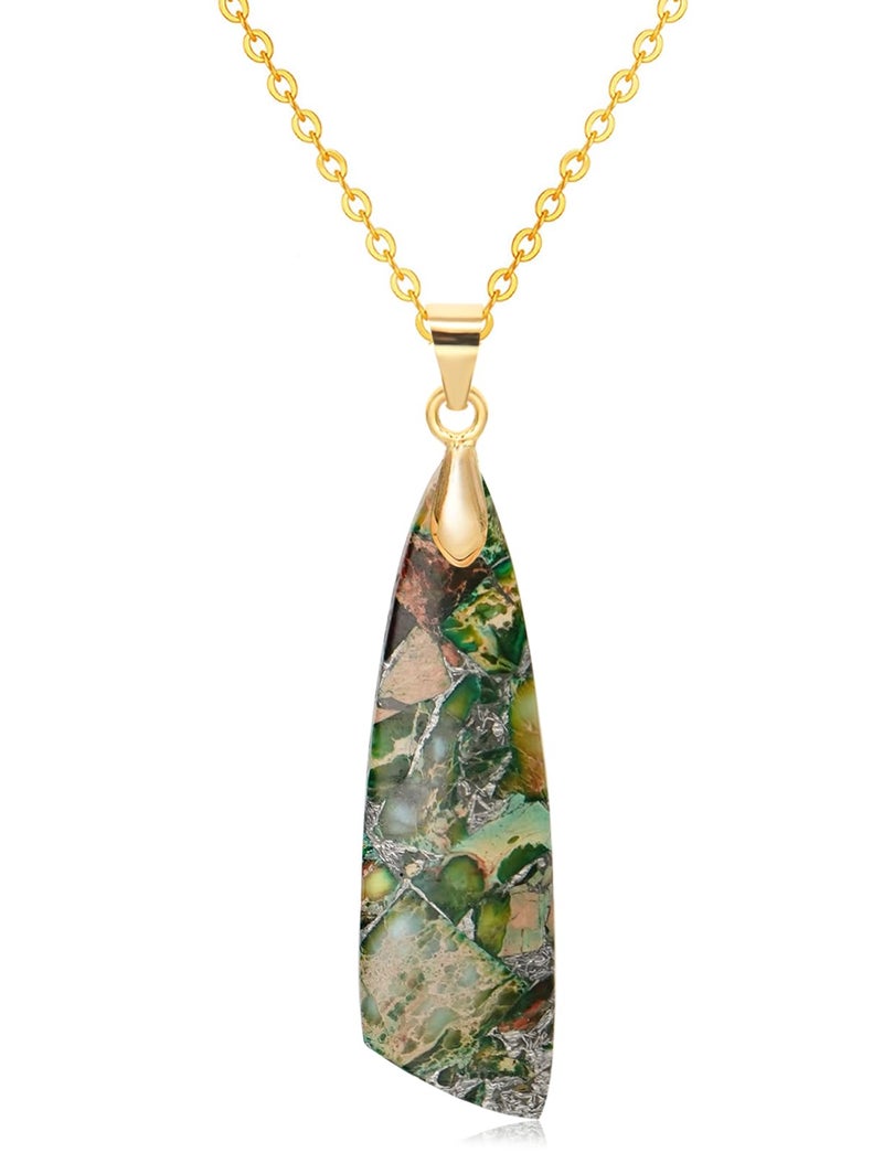 Wovanoo Nature Stone Necklaces for Women Boho Gemstone Pendant Necklace 18K Gold Chain Necklaces Green Gold - Image 1