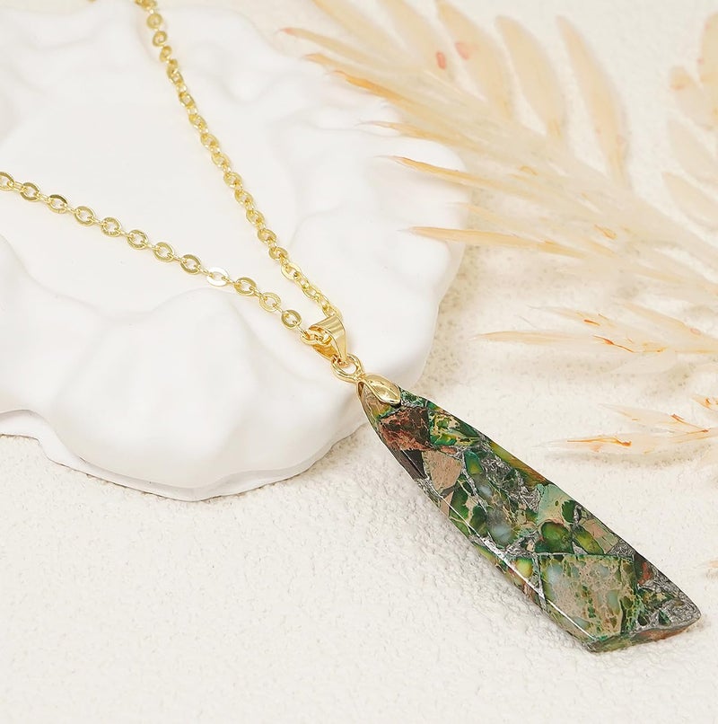 Wovanoo Nature Stone Necklaces for Women Boho Gemstone Pendant Necklace 18K Gold Chain Necklaces Green Gold - Image 3
