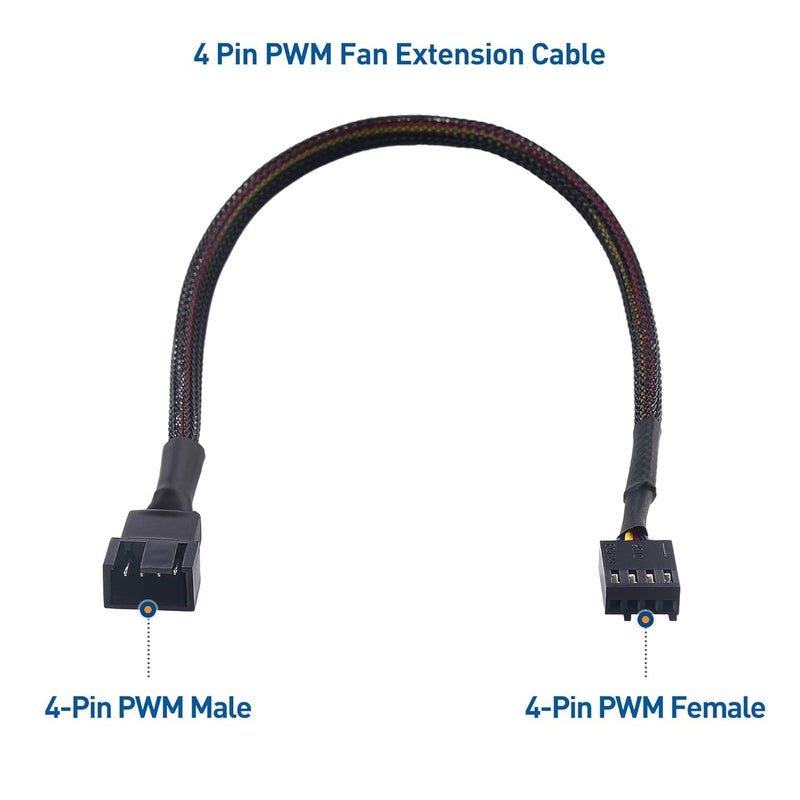 Odluzy 5pcs 4 Pin 30cm PWM Fan Extension Power Cable,12 Inches PC Fan Extension Cable, Black - Image 4