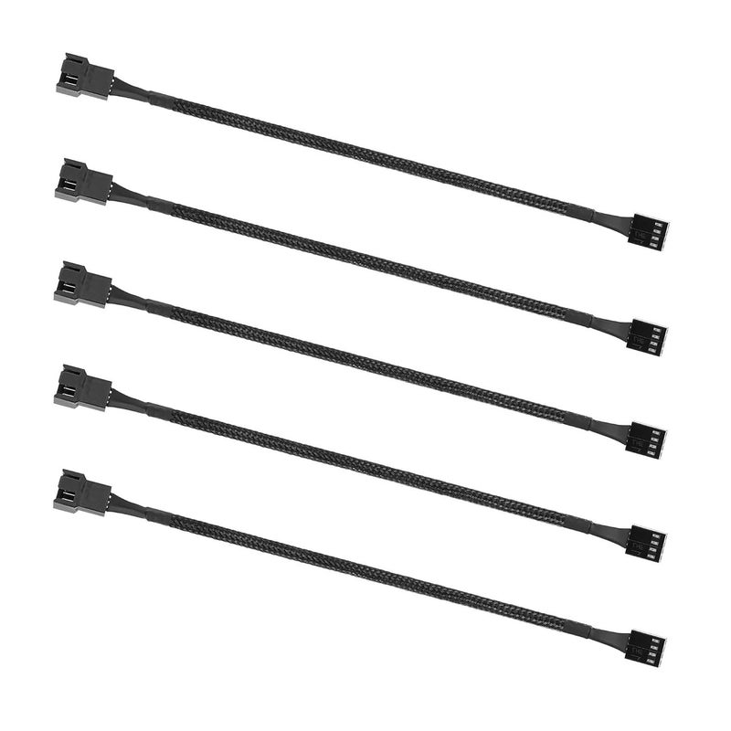 Odluzy 5pcs 4 Pin 30cm PWM Fan Extension Power Cable,12 Inches PC Fan Extension Cable, Black - Image 1