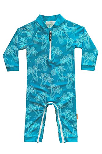weVSwe Baby Toddler Sun Protection Rash Guard Swimsuit with Crotch Zipper Tree Peacock Blue Bathing Suit Newborn - Image 1