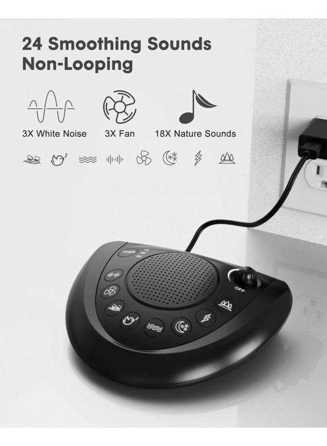 Mesqool White Noise Machine Portable Sound Machine Sleep Therapy with 24 Non Looping Natural Soothing Sounds, Memory Function, Auto-Off Timer, 2 USB Charger, Headphone Jack for Adults Baby Kids Travel  - Image 2