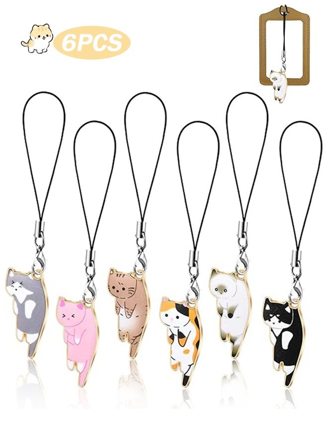 SUNDAREE 6 قطع من دلايات القطط للهواتف المحمولة، دلايات كاواي على شكل حزام، قطة لطيفة معلقة لحقيبة الظهر، المحفظة، سلسلة مفاتيح - Image 1