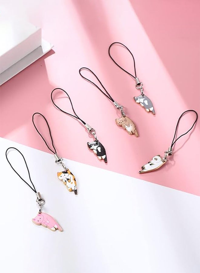 SUNDAREE 6 قطع من دلايات القطط للهواتف المحمولة، دلايات كاواي على شكل حزام، قطة لطيفة معلقة لحقيبة الظهر، المحفظة، سلسلة مفاتيح - Image 5