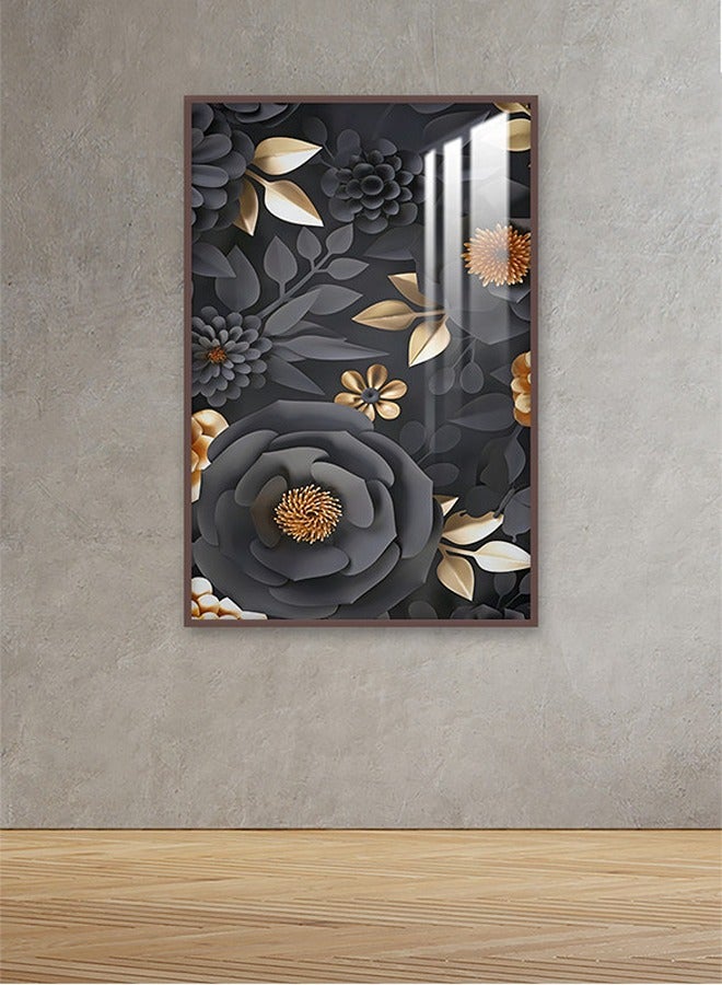 ماركتنا لوحة جدارية120×80سم مع برواز بني وطبقة اكريلك شفاف بتصميم ورود - Image 1