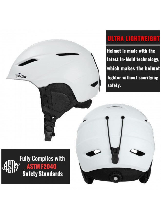 TurboSke Ski Helmet, Snowboard Helmet Snow Sports Helmet, Audio Compatible Helmet for Men, Women and Youth (M, White) - Image 1