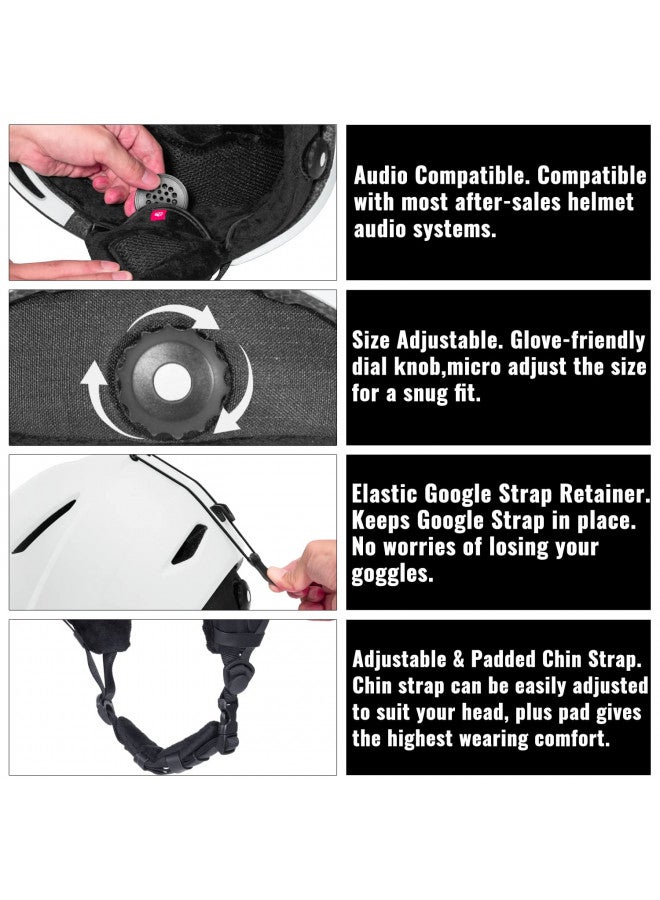 TurboSke Ski Helmet, Snowboard Helmet Snow Sports Helmet, Audio Compatible Helmet for Men, Women and Youth (M, White) - Image 3