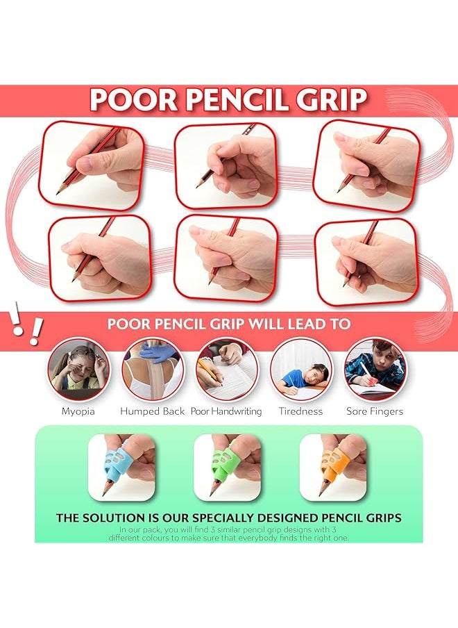 erorex - 3 Pack Pencil Grips For Kids Handwriting Perfect Pencil Holders For Kids Home Schooling And Preschool Writing Tools Reducing Hand Fatigue For Kids Assorted Pen Grips Christmas Gifts - Image 1