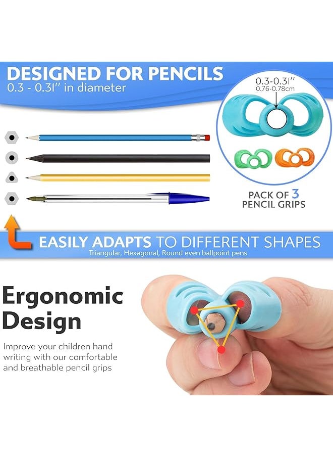 erorex - 3 Pack Pencil Grips For Kids Handwriting Perfect Pencil Holders For Kids Home Schooling And Preschool Writing Tools Reducing Hand Fatigue For Kids Assorted Pen Grips Christmas Gifts - Image 1