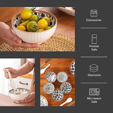 PRAYAS Ceramic Cuisine Bowl Set - Set of 6 | Versatile Serving Bowls for Snacks, Soup, Dessert, Salad, Noodles, Pasta, Oatmeal & Rice | Elegant Dinner Bowls for Kitchen & Dining - Image 4