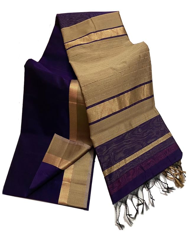 SheenKraft | Women's Cotton Silk Bhagalpuri Handloom Saree With Designed Border and Blouse Piece-Free Size-Color Variation (11830 Dark Indigo Purple) - Image 5