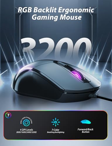 Taiahiro Mechanical Gaming Keyboard and Mouse, LED Backlit 98-Key Floating Keycap & 4 DPI RGB Gaming Mouse with Mouse Pad, Full Anti-Ghost Light Up Wired Computer Keyboards for MAC PC Gamer Accessories, Gray - Image 4