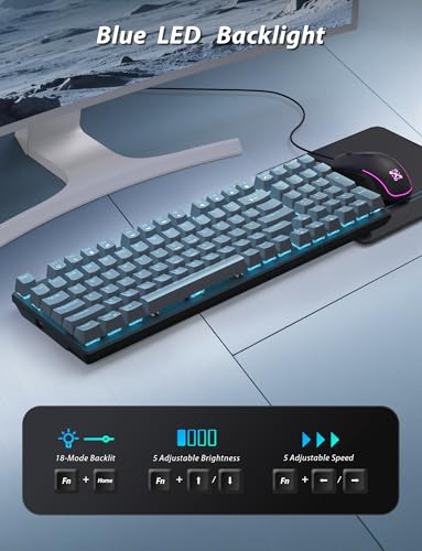 Taiahiro Mechanical Gaming Keyboard and Mouse, LED Backlit 98-Key Floating Keycap & 4 DPI RGB Gaming Mouse with Mouse Pad, Full Anti-Ghost Light Up Wired Computer Keyboards for MAC PC Gamer Accessories, Gray - Image 3