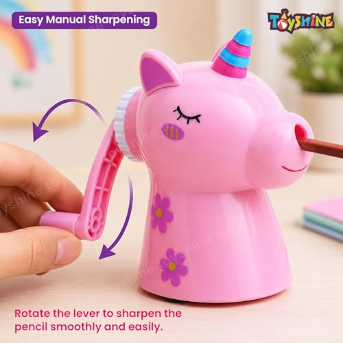 Toyshine Unicorn Pencil Sharpeners Manual for Kids and Artists, Handheld Manual Pencil Sharpener for Pencils - Pink (1 Pc) - Image 3