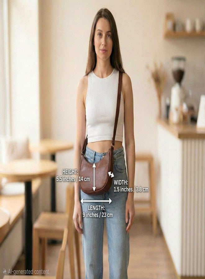 Madosh Genuine Leather Crossbody Bag for Women - Small Crescent Shoulder Purse with Adjustable Strap - Minimalist Half Moon Handbag for Travel & Everyday Use (Brown) - Image 5