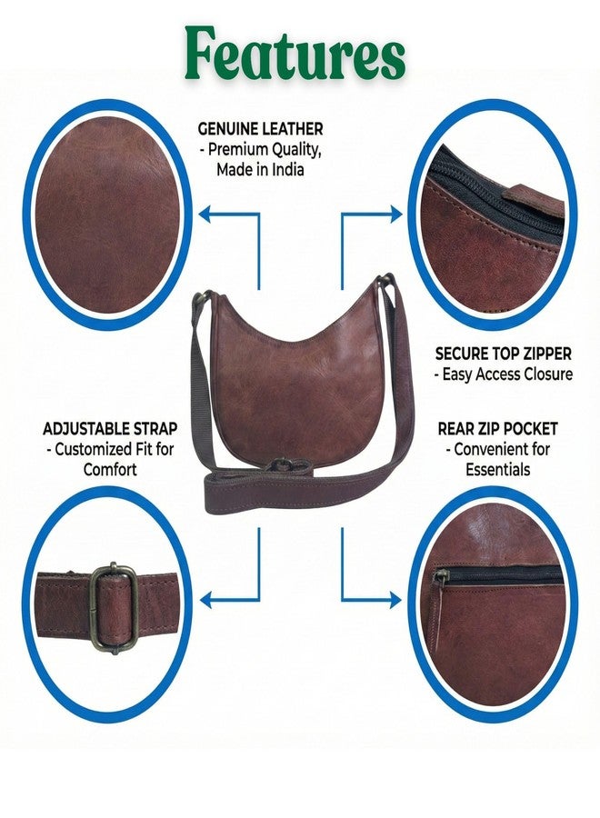 Madosh Genuine Leather Crossbody Bag for Women - Small Crescent Shoulder Purse with Adjustable Strap - Minimalist Half Moon Handbag for Travel & Everyday Use (Brown) - Image 3
