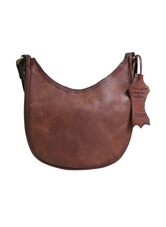 Madosh Genuine Leather Crossbody Bag for Women - Small Crescent Shoulder Purse with Adjustable Strap - Minimalist Half Moon Handbag for Travel & Everyday Use (Brown) - Image 1