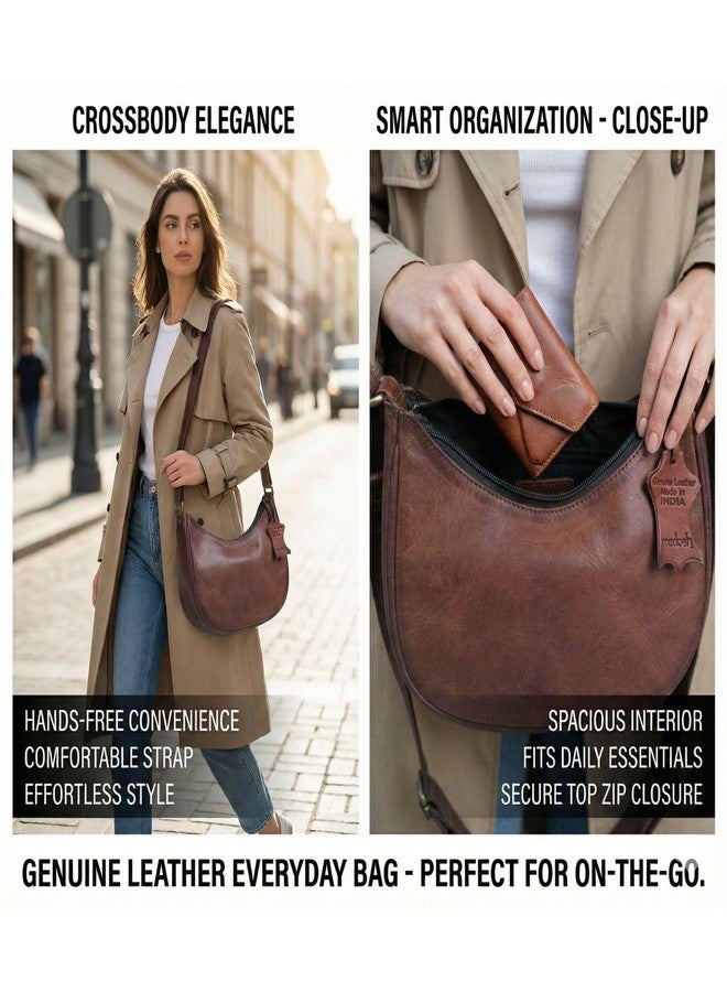 Madosh Genuine Leather Crossbody Bag for Women - Small Crescent Shoulder Purse with Adjustable Strap - Minimalist Half Moon Handbag for Travel & Everyday Use (Brown) - Image 4