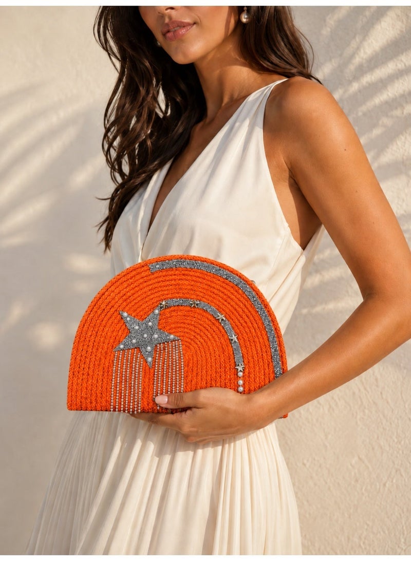 LIFESTYLISH Handbags raffia With a sparkling star and pearl details ZK-1 - Orange - Image 1
