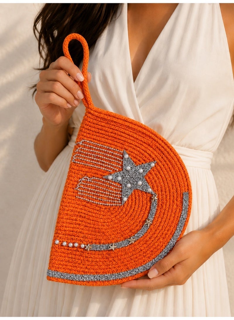 LIFESTYLISH Handbags raffia With a sparkling star and pearl details ZK-1 - Orange - Image 2
