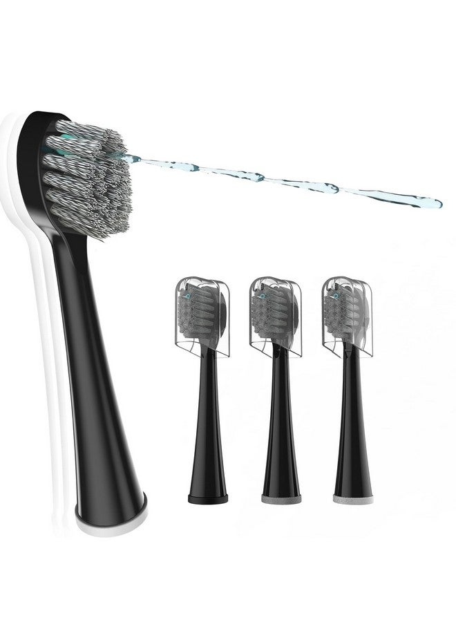 ZoCCee Replacement Brush Heads For Waterpick Sonic Fusion 2.0 Flossing Toothbrush With Cover, Compact, 3 Count Black, Hard Bristles  - Image 1