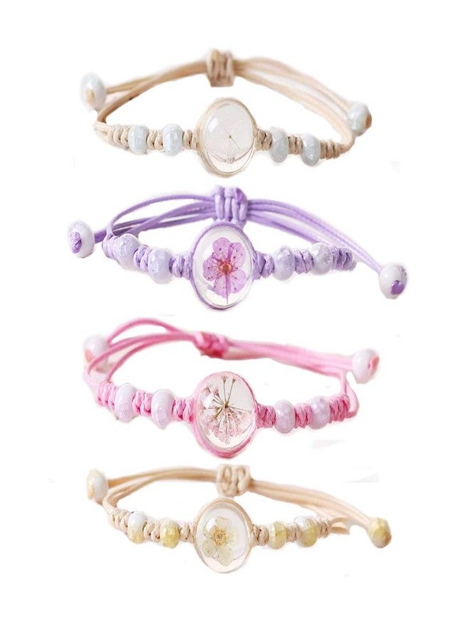 JOYID 4pcs Sweet Daisy Dandelion Flower Bracelet Ceramic Beads Hand-weave Adjustable Bracelet for Women - Image 1