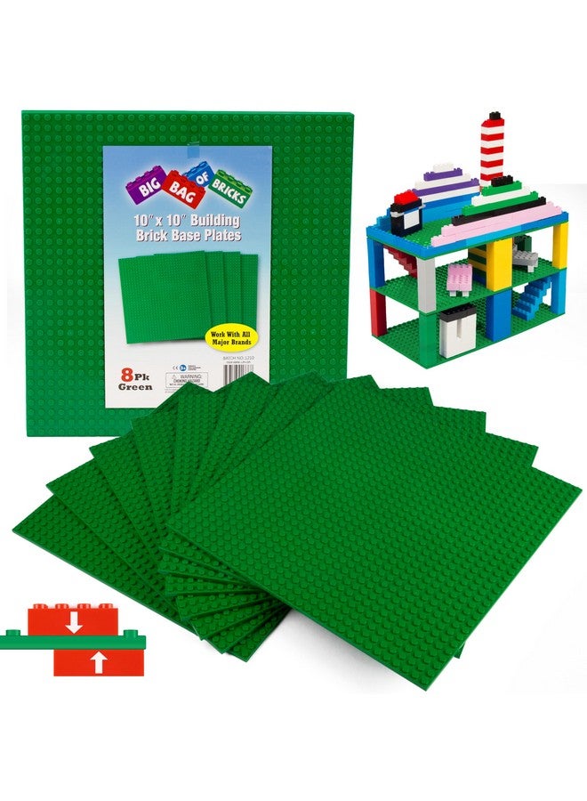 SCS Direct SCS Direct Brick Building Blocks Large Green 10"x10" Baseplates(4pcs) Connects on Both Sides - Compatible and Tight Fit with All Major Building Blocks Brands - Great for Activity Tables, Kids Gift  - Image 1