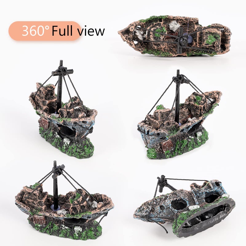 Raeasily Fish Tank Decoration Aquarium Accessories,Shipwreck Decor,Resin Material Sunken Ship Decorations for Fish Favors, Multi, 10 * 10 - Image 4