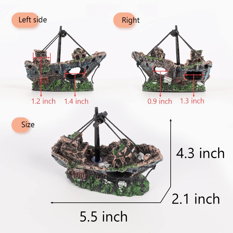 Raeasily Fish Tank Decoration Aquarium Accessories,Shipwreck Decor,Resin Material Sunken Ship Decorations for Fish Favors, Multi, 10 * 10 - Image 3