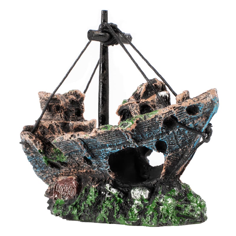 Raeasily Fish Tank Decoration Aquarium Accessories,Shipwreck Decor,Resin Material Sunken Ship Decorations for Fish Favors, Multi, 10 * 10 - Image 1