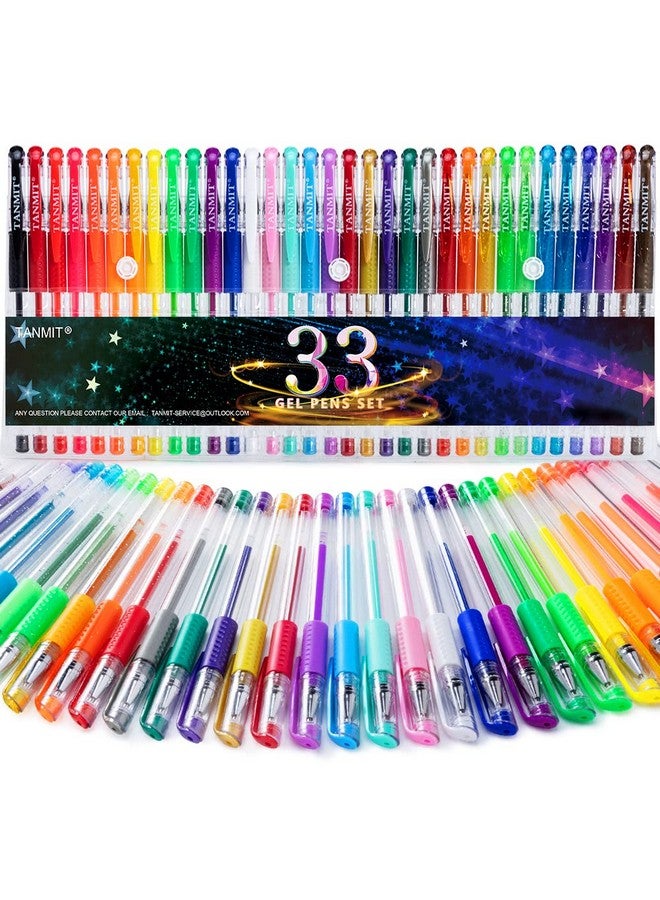 TANMIT Gel Pens, 33 Color Gel Pen Fine Point Colored Pen Set With 40% More Ink For Adult Coloring Books, Drawing, Doodling, Scrapbooks Journaling - Image 1