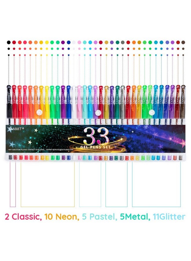 TANMIT Gel Pens, 33 Color Gel Pen Fine Point Colored Pen Set With 40% More Ink For Adult Coloring Books, Drawing, Doodling, Scrapbooks Journaling - Image 2