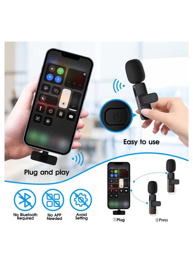 Generic - 2 Pack Wireless Lavalier Microphone for iPhone iPad, Lapel Mics Plug-Play 2.4G Ultra-Low Delay Built-in Noise Reduction Chip 8H Working Time for Video Recording Interview - Image 1