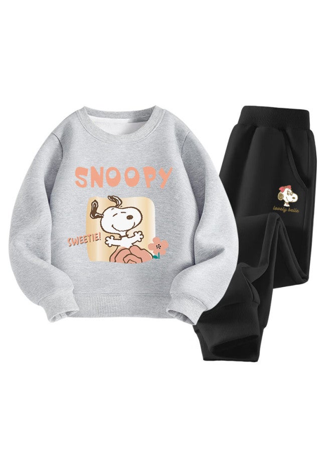 Snoopy Kids Clothing Children's Set Boys And Girls Sweatshirt And Sweatpants 2-piece Spring Outfit Gray Hug + Black Bell Size 120