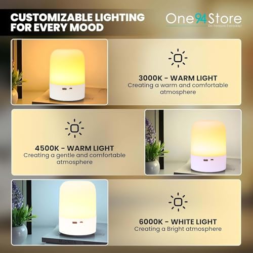 One94Store Oval Shaped LED Table Lamp – USB Rechargeable Touch Night Light with 3 Modes, Dimmable Brightness by Long Press on Power Button, for Bedroom, Living Room, Study & Office (White, Pack of 1) - Image 5