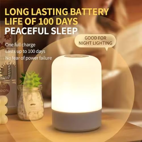 One94Store Oval Shaped LED Table Lamp – USB Rechargeable Touch Night Light with 3 Modes, Dimmable Brightness by Long Press on Power Button, for Bedroom, Living Room, Study & Office (White, Pack of 1) - Image 4