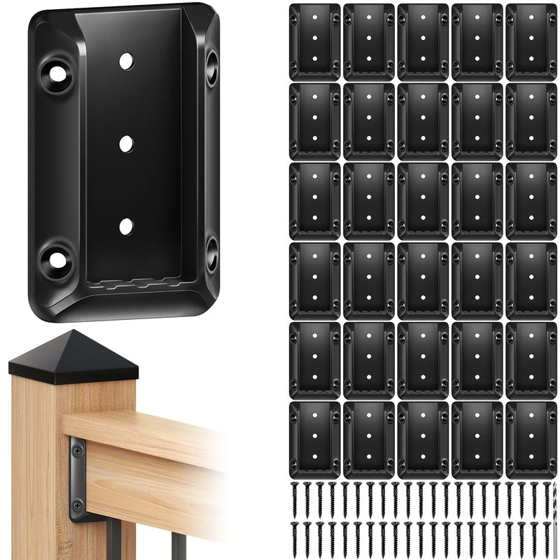 Toscoco 30 Pcs Deck Railing Bracket Connectors For 2""?4 (Actually 1.5?X3.5) Wood Post To Handrail Connection  Railing Connectors With 210 Pcs Galvanized Black Screws For Wooden Stair Fence Railings - Image 1